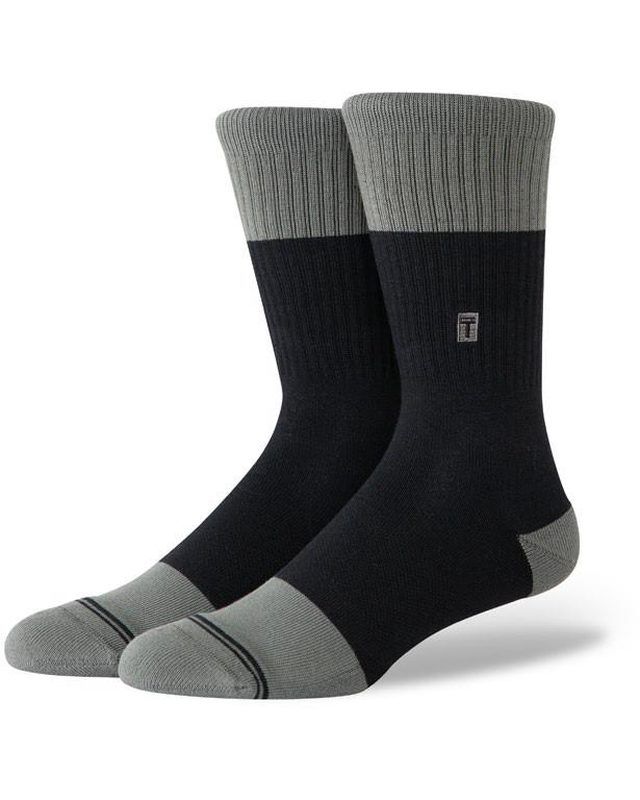 Carbon crew socks on foot